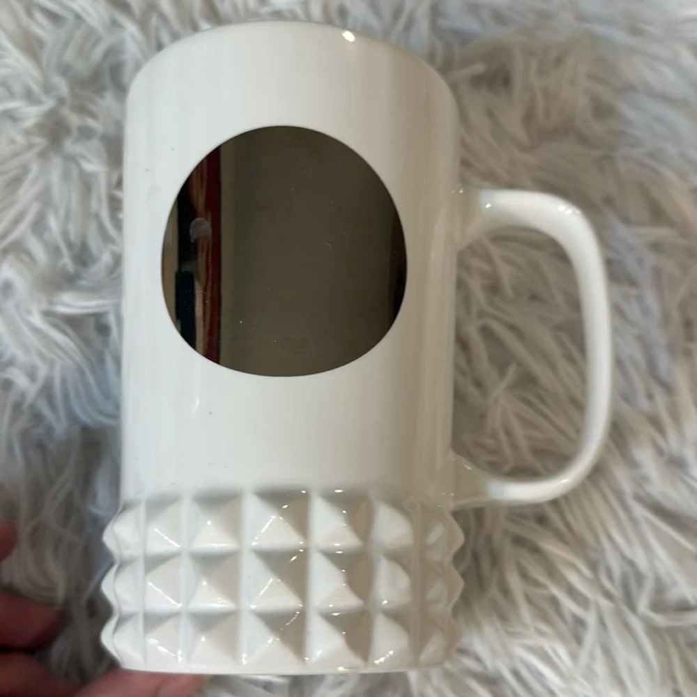 Starbucks White Silver Studded Ceramic Cuff Siren Mug Relief Cup Handle 16oz